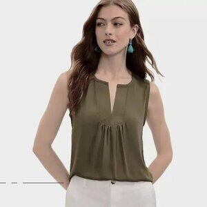 LOFT Size XS Olive Green Split Neck Mixed Media Sleeveless Blouse
